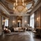 An elegant Parisian salon with silk drapes, gilded mirrors, and Louis XVI-style furniture5