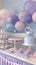 Elegant Pastel Birthday Party Setup with Balloons, Decorative Cake, and Cupcakes