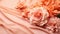 Elegant Peach Roses on Satin Fabric, Romantic Aesthetic Design. GenerativeAI