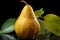 Elegant Pear Drops: Pears with Water Droplets on a Black Background with Leaves - Generative AI