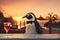 Elegant Penguin at Sunset Dinner, AI Generated