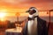 Elegant Penguin in Tuxedo at Sunset Event, AI Generated