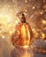 Elegant Perfume Bottle with Golden Glitters. Generative ai