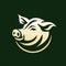 Elegant Pig Head Logo With Dark Green And Light Gold Design