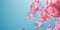 Elegant pink jellyfish swimming in serene blue waters, captured in high resolution. tranquil ocean scene, ideal for