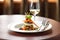 elegant plating of ratatouille with a fork and wine glass