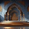 Elegant podium backdrop in minimalistic Ramadan holiday style, Arabic design