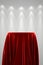 Elegant podium with red velvet cloth for product presentation. 3D illustration