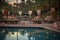 elegant poolside setup with string lights and cosmopolitan cocktails