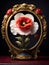 Elegant poppy flower displayed in an ornate golden frame. Generative AI