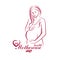 Elegant pregnant woman body silhouette drawing. Vector illustration of mother-to-be fondles her belly. Medical center for