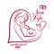 Elegant pregnant woman body silhouette drawing. Vector illustration of mother-to-be fondles her belly. Obstetrics and gynecology