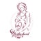 Elegant pregnant woman body silhouette drawing. Vector illustration of mother-to-be fondles her belly. Pregnancy support and