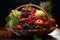 An elegant presentation of various fruits within a charming basket