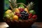 An elegant presentation of various fruits within a charming basket