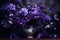 Elegant Purple flowers closeup dramatic. Generate Ai