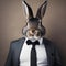 An elegant rabbit in formal wear, posing for a portrait with a curious and alert expression2