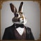 An elegant rabbit in formal wear, posing for a portrait with a curious and alert expression3