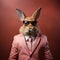 Elegant rabbit in pink suit. Men\\\'s fashion concept.