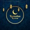 Elegant Ramadan Kareem poster with crescent moon, lantern, and islamic ornament background.