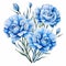 Elegant Realism: Cartoon Watercolor Blue Carnations On White Background