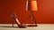 Elegant Red High Heel On Pedestal: Hyperrealistic Rendering With Living Materials