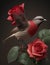 Elegant Red Rose with Feathered Visitor.Generative Ai