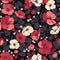 Elegant Red and White Poppies on Black Seamless Pattern