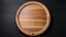 Elegant Round Wooden Tray on a Dark Textured Background, Copy Space