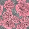 Elegant Seamless color peony pattern on gray background