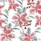 Elegant seamless pattern with parts of winter plants - poinsettia, mistletoe, branches of rowan tree with berries, holly leaves.