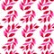 Elegant seamless pattern with watercolor pink leaves on white background