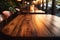 Elegant setting Mahogany wood table surface in a stylish cafe