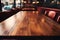 Elegant setting Mahogany wood table surface in a stylish cafe