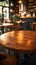 Elegant setting Mahogany wood table surface in a stylish cafe