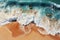 Elegant shoreline Top view captures soft ocean wave on sandy beachs beauty