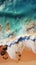 Elegant shoreline Top view captures soft ocean wave on sandy beachs beauty