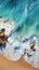 Elegant shoreline Top view captures soft ocean wave on sandy beachs beauty