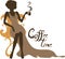Elegant silhouette of beautiful woman with a cup of coffee