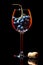 Elegant silhouette wine glass with cluster of red grapes and traditional cork