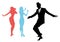 Elegant silhouettes of people wearing clothes of the sixties dancing 60s style