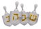 Elegant silver dreidels with traditional Hebrew letters, Vector illustration