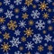 Elegant silver and gold snowflakes navy blue seamless pattern