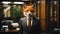 Elegant smart looking fox in business suit in legal firm office, generative ai