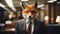 Elegant smart looking fox in business suit in legal firm office, generative ai