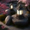 Elegant stone podium in a zen rock garden with lanterns and sakura trees AI generation