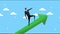 Elegant successful businessman climbing arrow up