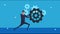 Elegant successful businessman pushing gears animation