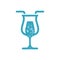 Elegant summer cocktail for couple romantic date fresh drink in goblet two straw blue grunge texture