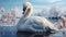The elegant swan gracefully swims in the tranquil pond generated by AI